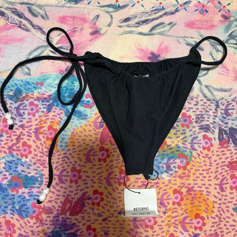 Same Los Angeles Black Scrunch Beaded Bikini Swim Bottom Size S